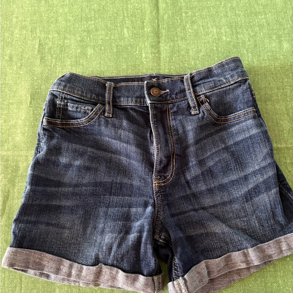Hollister Dark Blue Rolled Cuff Denim Shorts